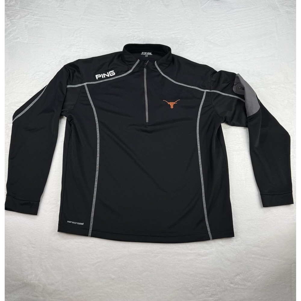 PING Men's 1/4 Zip Golf Pullover – Size Large – Black – Texas Longhorns Logo